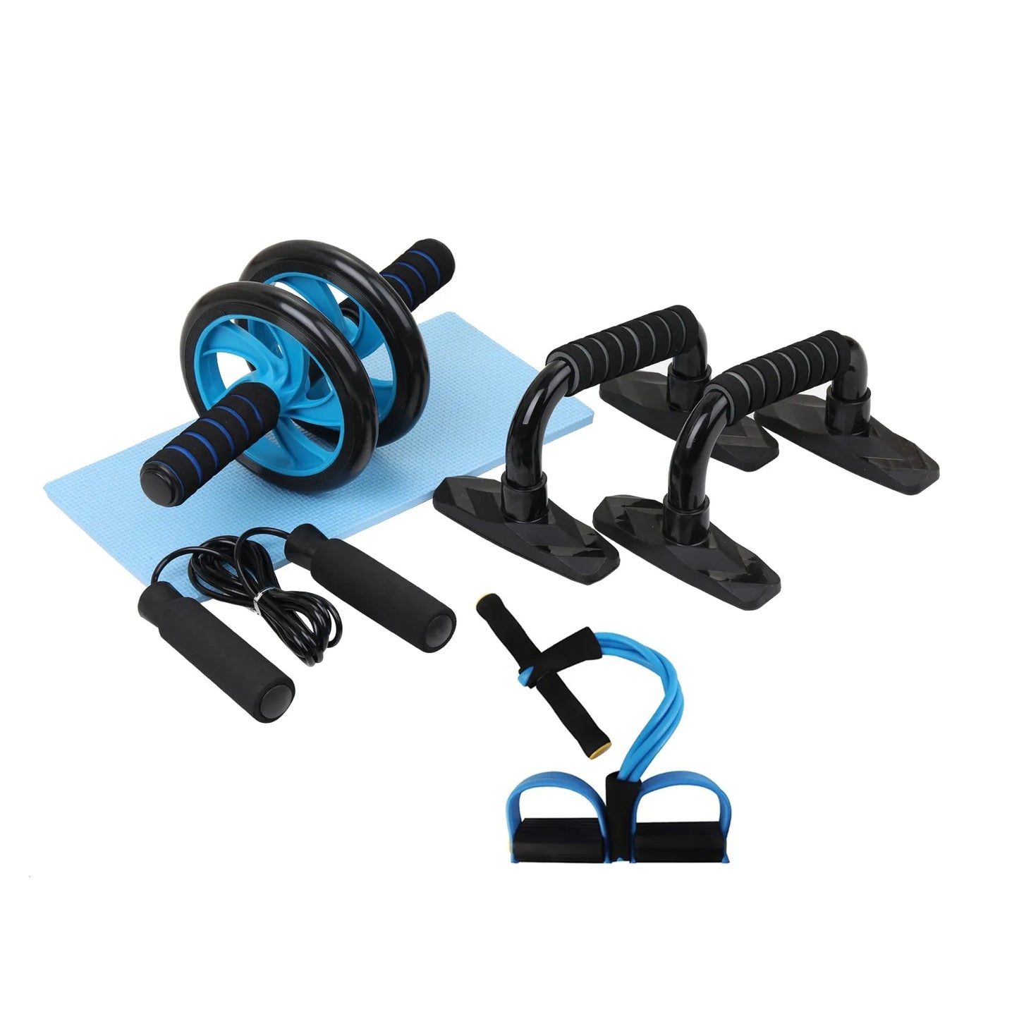 Home Fitness Set: Abdominal Wheel Roller, Push-Up Bar, and Jump Rope